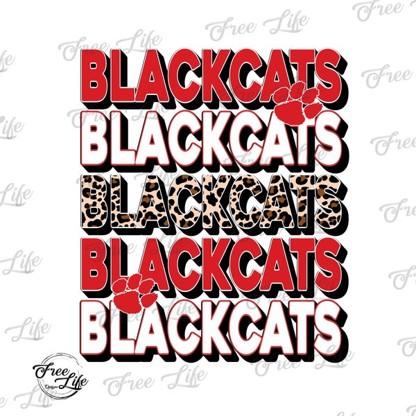 Blackcats PNG Download, Red and Leopard Blackcats School Mascot, Blackcats Digital Art Download, Blackcats Mascot Download, Blackcats Mom