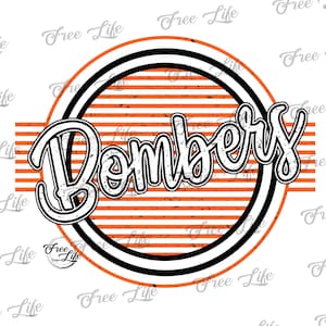 Bombers PNG Download, Orange Bombers School Mascot, Bombers Digital Download, Bombers Mascot Download, Bombers School Spirit Design
