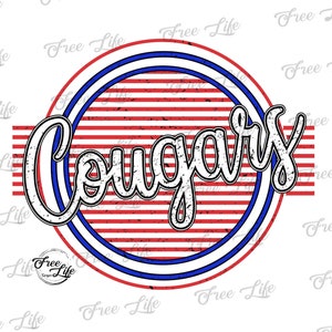 Cougars PNG Download, Cougars Digital Art Download, Cougars Mascot Download, Cougars Mom Png, Red and Blue Cougars School Mascot Printable