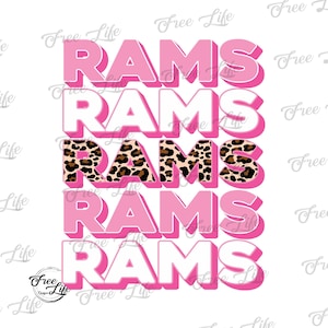 Rams PNG Download, Rams Digital Art Download, Rams Mascot Download, Rams Mom, Pink and Leopard Rams School Mascot Png, School Spirit Design