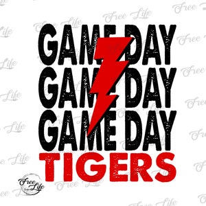 Tigers PNG Download, Tigers Digital Art Download, Game Day Download, Tigers Mom Png, Red Tigers School Mascot Png, Tigers Lightning Game Day