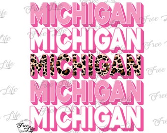 Michigan PNG Download, Michigan Digital Art Download, Michigan Download, Pink Michigan Sublimation Design