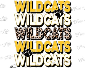 Wildcats PNG Download, Wildcats Digital Art Download, Wildcats Mascot Download, Wildcats Mom Png, Yellow Gold Wildcats School Mascot Png