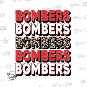 Bombers PNG Download, Red and Leopard Bombers School Mascot, Bombers Digital Download, Bombers Mascot Download, Bombers School Spirit Design