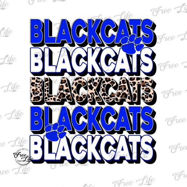 Blackcats PNG Download, Blue and Leopard Blackcats School Mascot, Blackcats Digital Art Download, Blackcats Mascot Download, Blackcats Mom