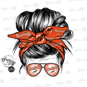 Rockets PNG Downloaden, Rockets Messy Bun Digital Art Downloaden, Rockets Mascotte Downloaden, Rockets Mom, Orange Rockets School Mascotte Png
