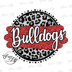Bulldogs PNG Download, Bulldogs Leopard and Glitter Digital Art Download, Bulldogs Mom Png, Red Bulldogs School Mascot Png, Bulldogs Design