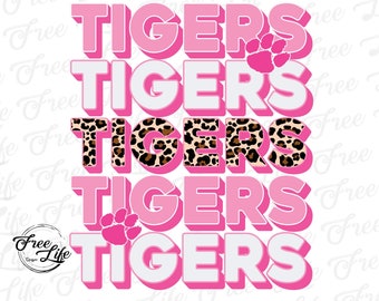 Tigers PNG Download, Tigers PNG Digital Art Download, Tigers Mascot Download, Tigers Mom Png, Pink and Leopard Tigers School Mascot Png