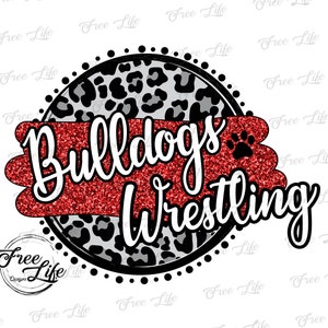 Bulldogs Wrestling PNG Download, Bulldogs Leopard and Glitter Digital Art Download, Red Bulldogs School Mascot Png, Bulldogs Design