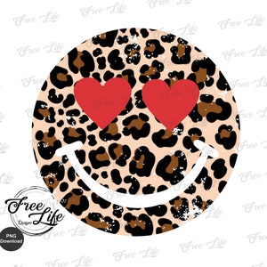 Heart Eyes Smiley PNG, Smiley Digital Art Download, Smile PNG, Cute Shirt Design, Smile Shirt Design, Leopard Smiley Face Design, Smiley SVG