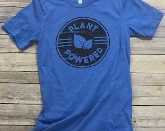 Plant Powered Tee - Blue Plant Powered Vegetarian Vegan Shirt