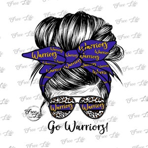 Warriors Messy Bun PNG Download, Warriors Digital Art Download, Warriors Mascot Download, Warriors Mom, Purple Warriors School Mascot Png
