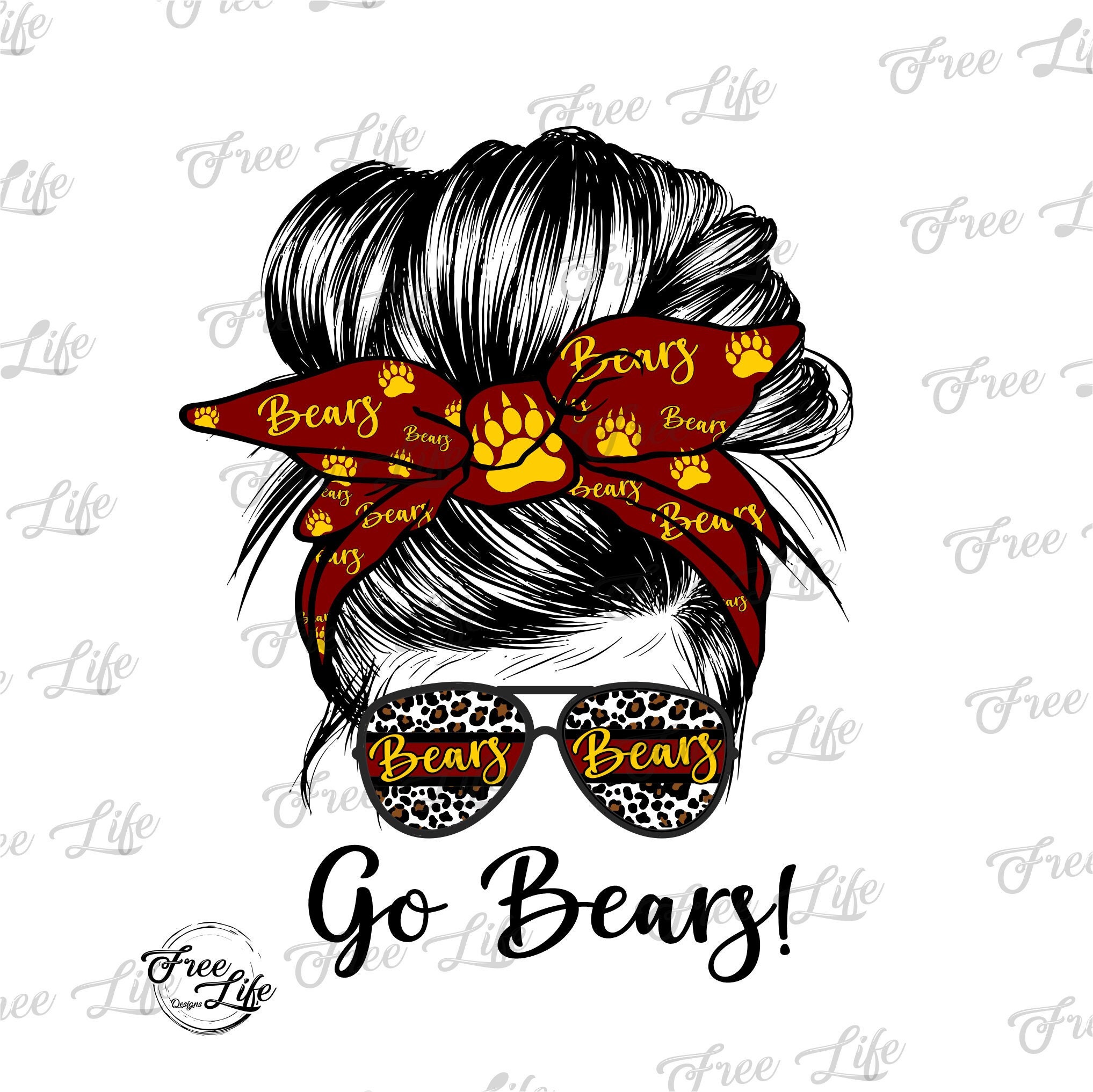 Bears PNG Download, Bears Messy Bun Digital Download, School Spirit