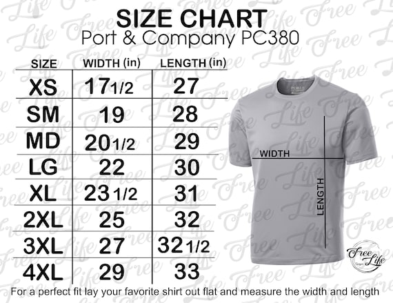 Port & Co 380 Performance Tee Size Chart PNG Download, PC380 and