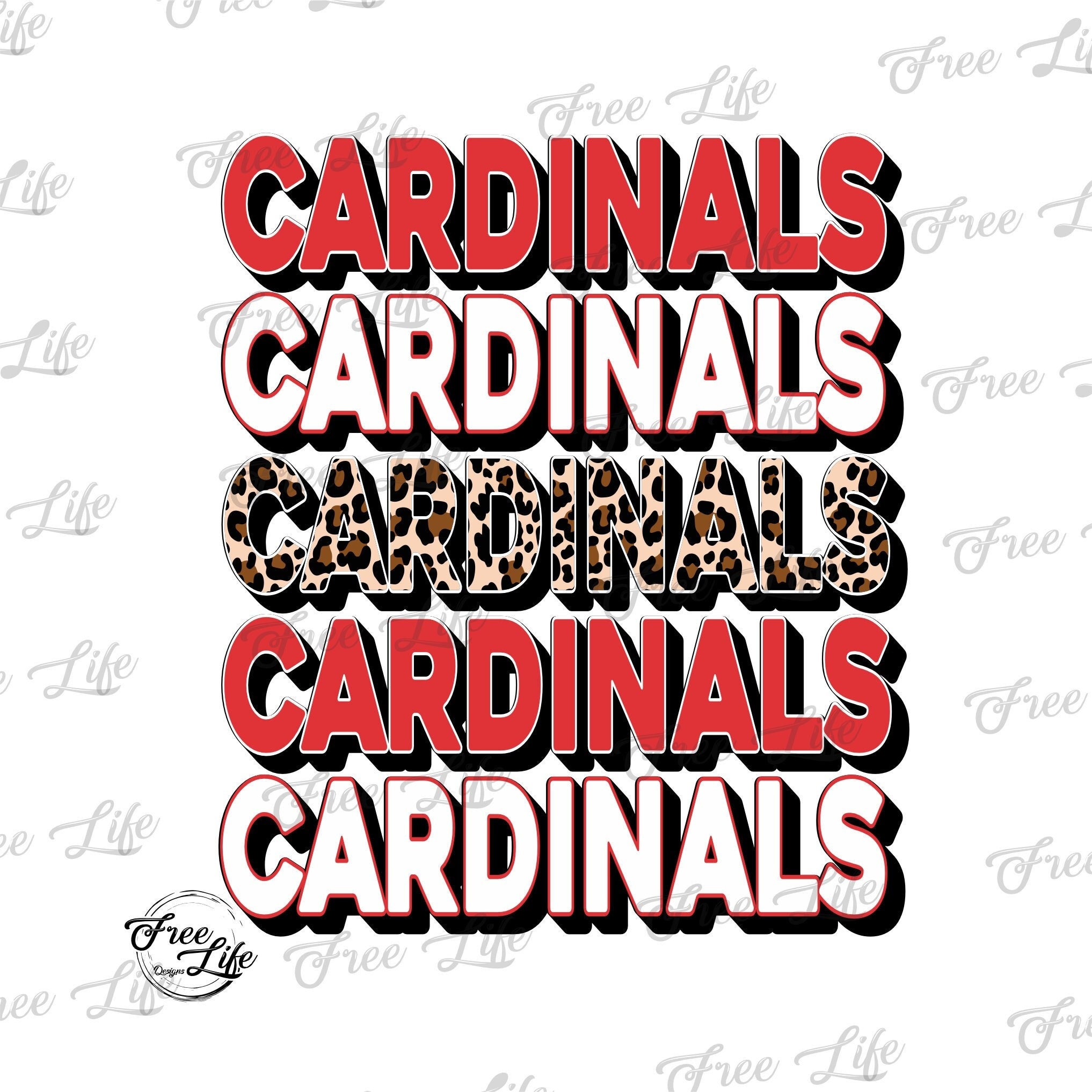 Cardinals PNG Descarga digital – Arte de mascota escolar en rojo y negro para camisetas, tazas, vasos térmicos y más