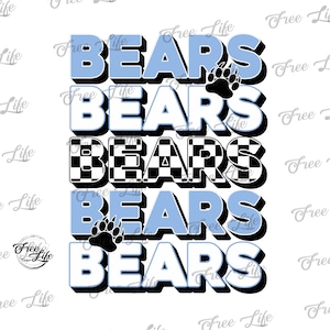 Bears PNG Download, Bears Digital Art Download, Bears Mascot Download, Bears Mom, Blue and Checkered Bears School Mascot, School Spirit