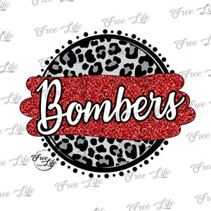Bombers PNG Download, Red and Leopard Bombers School Mascot, Bombers Digital Download, Bombers Mascot Download, Bombers School Spirit Design