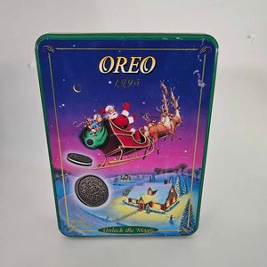 Vintage Oreo Christmas Tin "Unlock the Magic" 1995 Collectible Tin