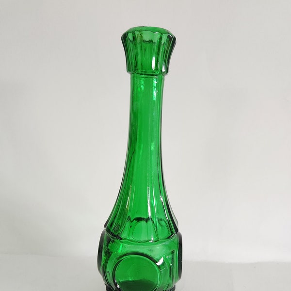 Vintage Midcentury MCM Forest Green Wheaton Glass Bullseye Vase Bottle Pressed Glass
