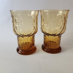 Vintage Libbey Daisy Glasses Drinkware 1950s Amber Gold Color