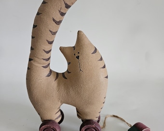 Vintage Folk Art Cloth Cat Pull Toy