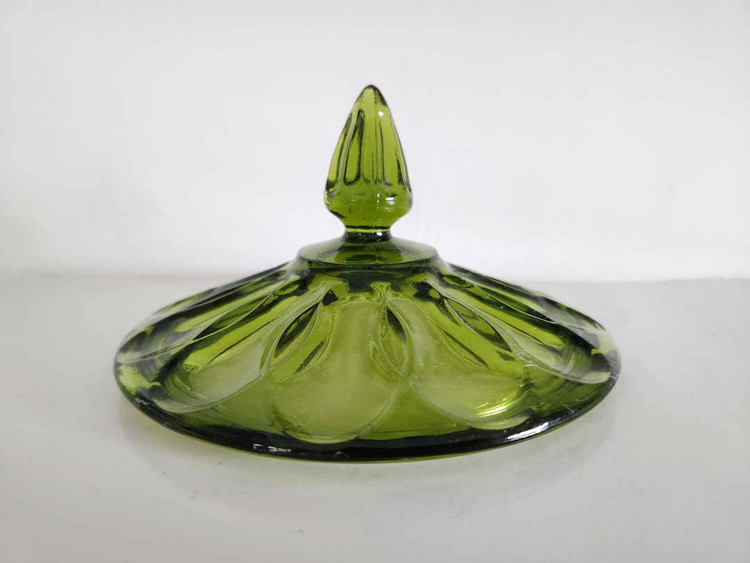 Vintage Green Glass Candy Dish Lid With Zig Zag Pattern Lid Etsy