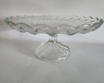 Vintage Clear Pressed Glass Medium Sized Cake Stand