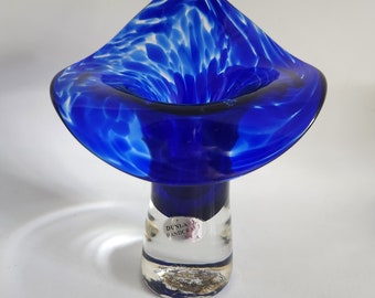 Vintage Hand-Blown Jack in the Pulpit Monte Dunlavy Blue Art Glass Vase