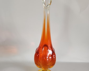 Vintage MCM Viking Glass Persimmon 6 Petal Swung Vase 14.5"