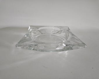 Vintage MCM Atomic Pointed Square Clear Glass Ashtray