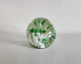 Vintage Art Glass Dome Paperweight Green and White