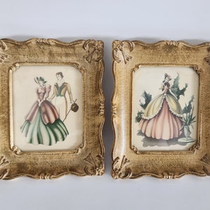 Vintage Victorian Art Victorian Courting Couple and Victorian Lady in Dress Art Prints Set of 2 Framed