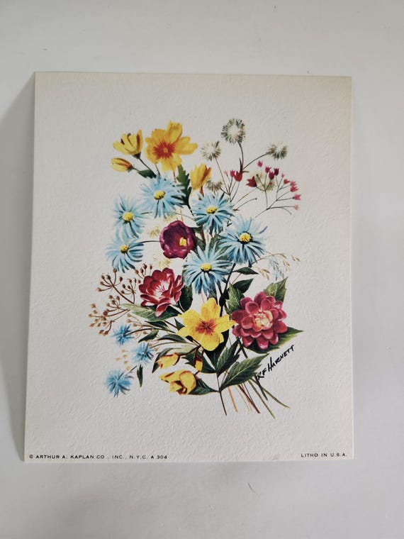 Vintage RF Harnett Floral Pink Yellow Purple Flowers Lithograph