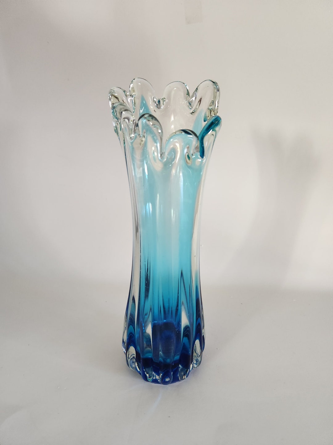 Vintage Blue Murano Swung Glass Vase Etsy