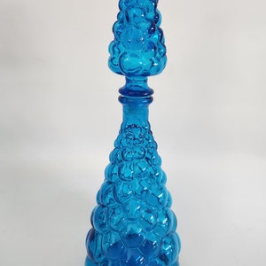 Vintage Italian Empoli Aqua Blue Bubble Glass Decanter Midcentury Bottle