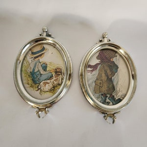 Vintage Pair Of Miniature Oval Print of Children Framed