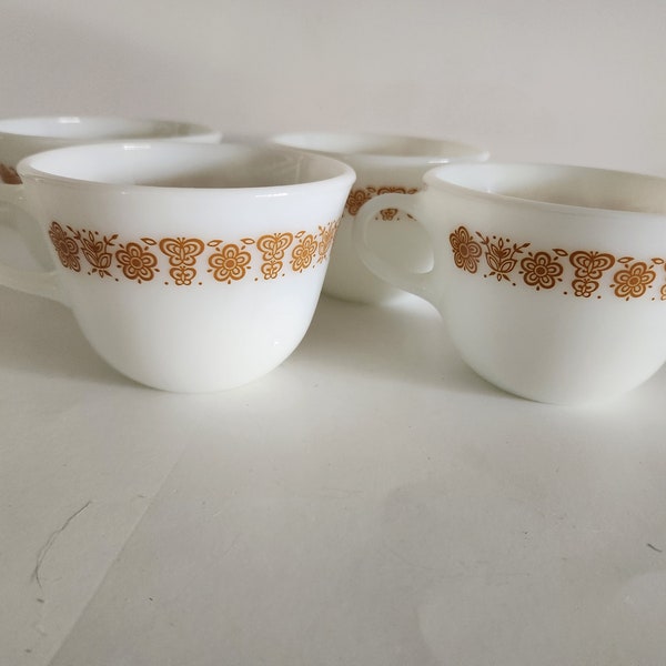 Vintage Pyrex Butterfly Gold Round D Handle Cups Mugs Set of 4