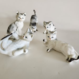 Vintage Enesco White Gray Kitty Cat Kittens Figurines Set of 5