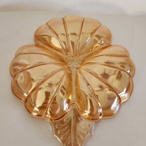 Vintage Jeanette Marigold Carnival Iridescent Glass Cloverleaf Dish Trinket Tray Nut Dish image 2