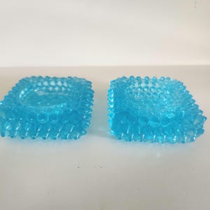 Vintage Fenton Hobnail Aqua Blue Glass Votive Candle Holder Set
