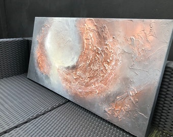 VORTEX - Dramatic metallic copper textured wall art featuring shades of grey, white and cream