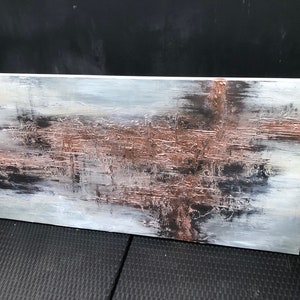 COPPER SCORE Textured acrylic art canvas painting in light grey and metallic copper image 7
