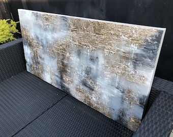 TUNDRA - Textured acrylic art in shades of grey, creamy white and metallic gold