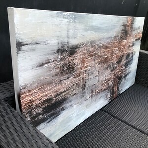 COPPER SCORE Textured acrylic art canvas painting in light grey and metallic copper image 3