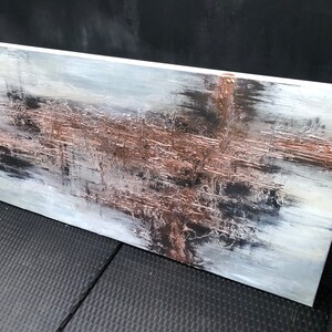 COPPER SCORE Textured acrylic art canvas painting in light grey and metallic copper image 5