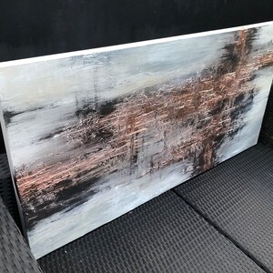 COPPER SCORE Textured acrylic art canvas painting in light grey and metallic copper image 2