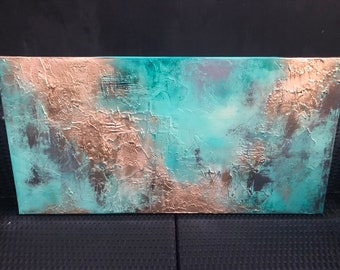 ATLANTIS - Textured abstract wall art canvas painting in jade and metallic gold