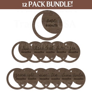 Moon & Stars Baby Monthly Milestone SVG File for Glowforge or Laser Cutter, Baby Shower Gift, Cricut SVG Files, Baby Shirt SVG