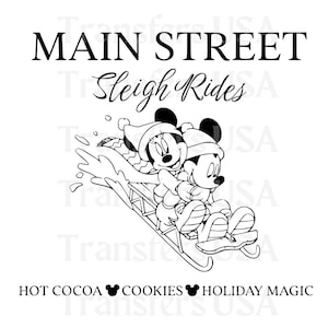 Passeios de trenó na Main Street SVG Cricut Cut File, Natal vintage da Disneylândia SVG, Viagem de família de Natal na Disneylândia