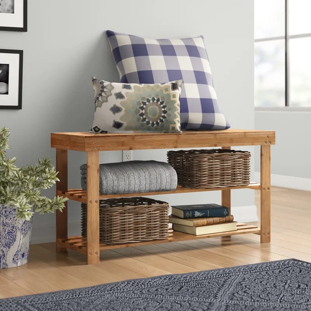 6 Pairs Bamboo Shoe Storage Bench Contemporary Freestanding Etsy
